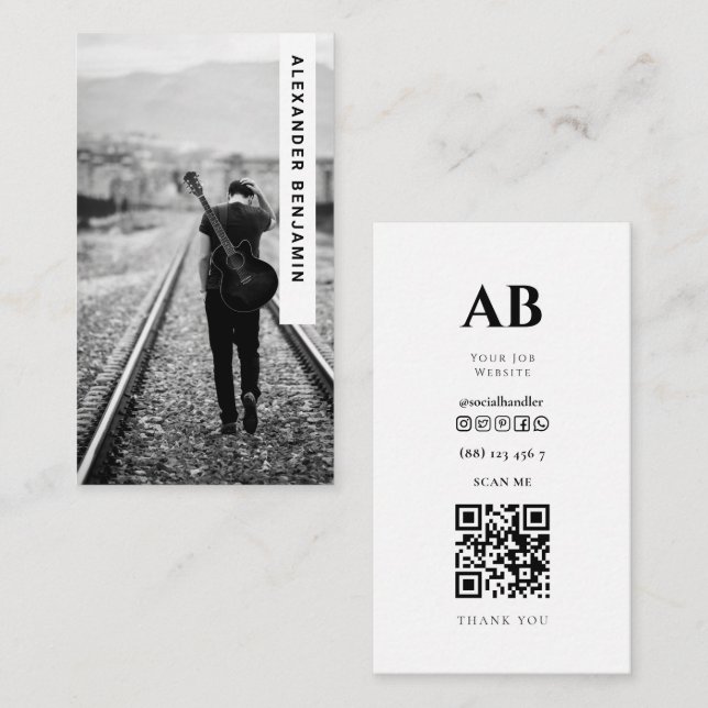 Music  Composer Photo QR Code Business Card (Front/Back)