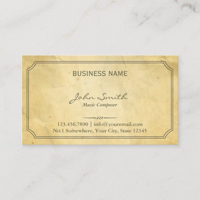 Music Composer Vintage Old Paper Texture Business Card (Front)