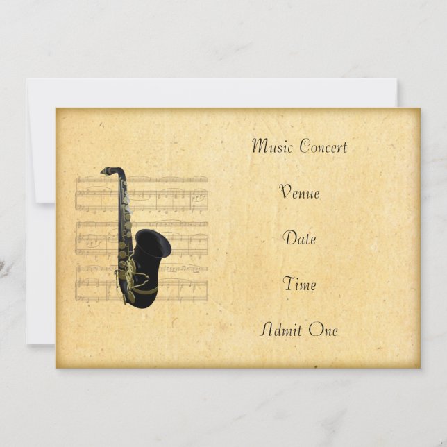 Music Concert Admission Ticket Saxophone Theme Invitation (Front)
