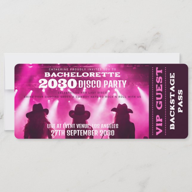 Music Concert VIP Ticket Bachelorette Party Invitation (Front)