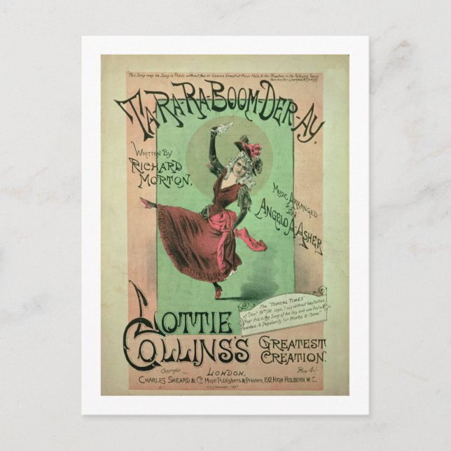 Music Cover for Ta-Ra-Ra-Boom-Der-Ay, published by Postcard (Front)