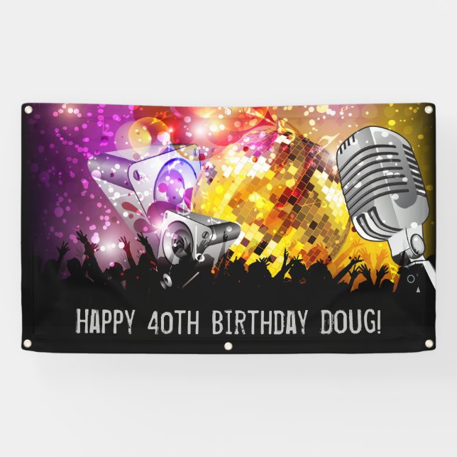 Music Dance Party Personalised Birthday Banner (Horizontal)