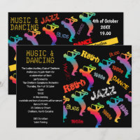 Music Dancing Party Jazz Retro Music Invite Card