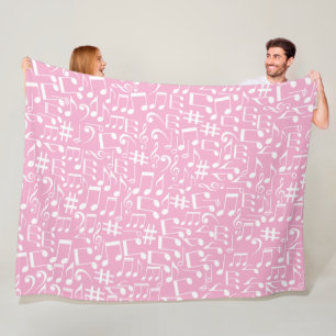 Music Dancing White Notes Soft Pink Fleece Blanket