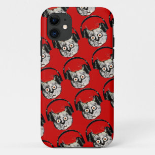 music dj cat with headphone iPhone 11 case