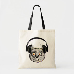 music dj cat with headphone tote bag