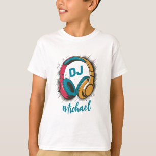 Music DJ colourful Headphones Personalised Name    T-Shirt