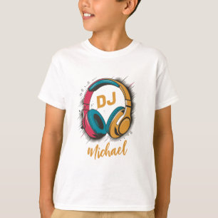 Music DJ colourful Headphones Personalised Name T-Shirt