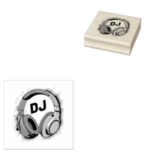 Music DJ Headphones  Rubber Stamp