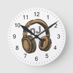 Music DJ Headphones white Round Clock