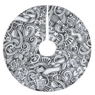 Music Doodles Vintage Background Brushed Polyester Tree Skirt
