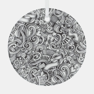 Music Doodles Vintage Background Glass Tree Decoration