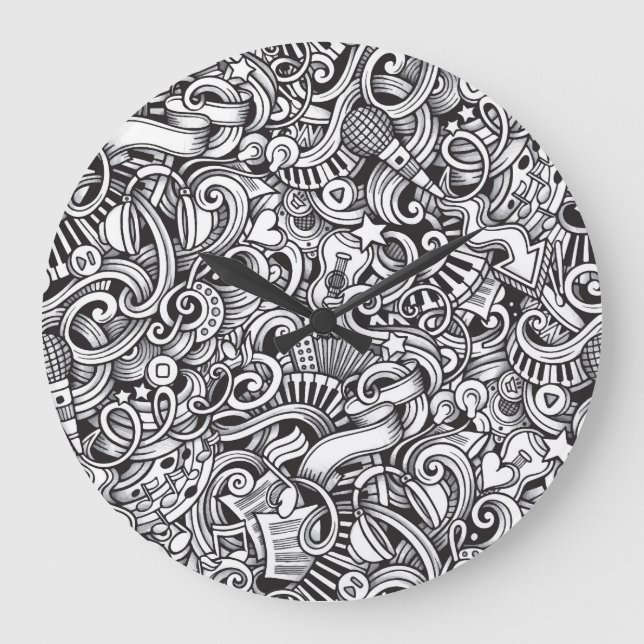 Music Doodles Vintage Background Large Clock (Front)