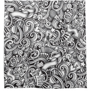 Music Doodles Vintage Background Shower Curtain