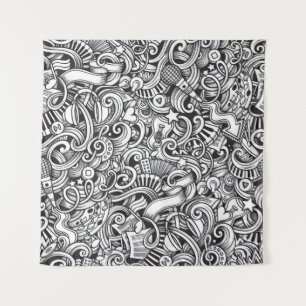 Music Doodles Vintage Background Tapestry