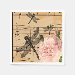 Music Dragonfly Flower Napkins Party Decocupage