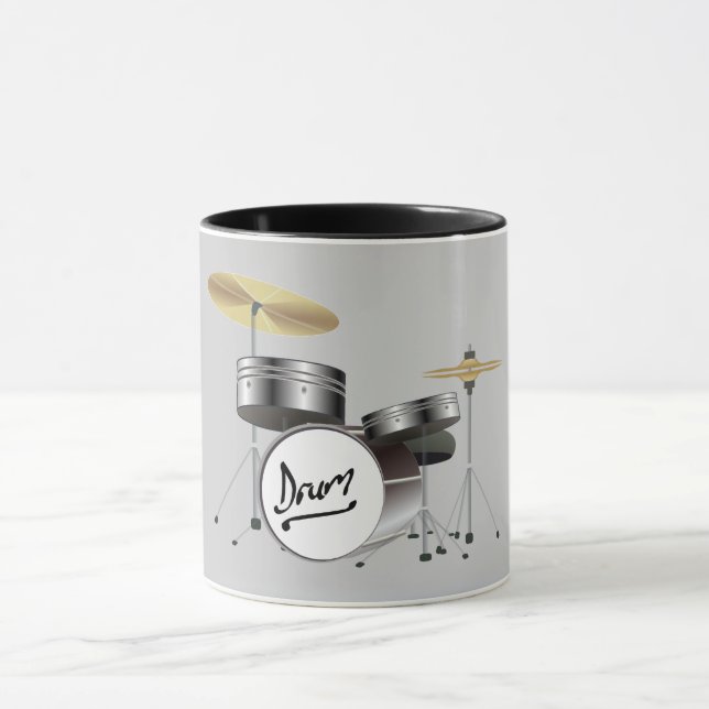 MUSIC DRUM SET IN ELEGANT CHARCOAL GRAY AND BLACK MUG (Center)