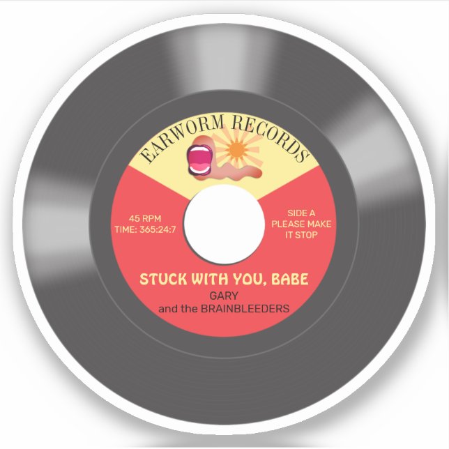 Music earworm 45 vinyl record single personalised (Front)