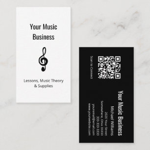 Music Education Lessons QR code Treble Clef Business Card