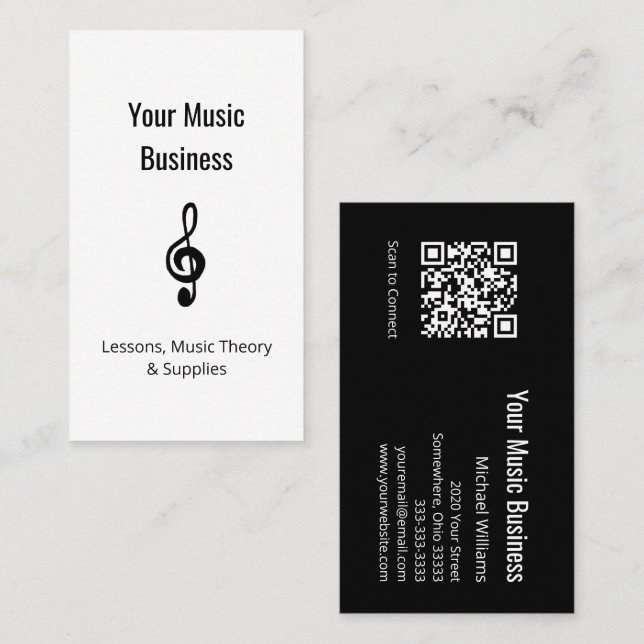 Music Education Lessons QR code Treble Clef Business Card (Front/Back)