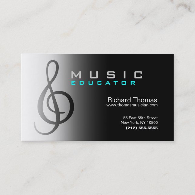 Music Educator Business Card Chrome (Front)
