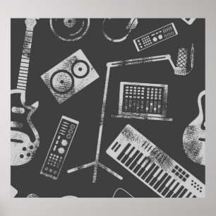 Music elements: vintage seamless background. poster