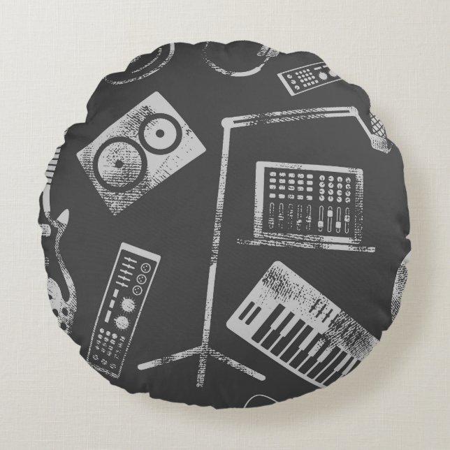 Music elements: vintage seamless background. round cushion (Front)