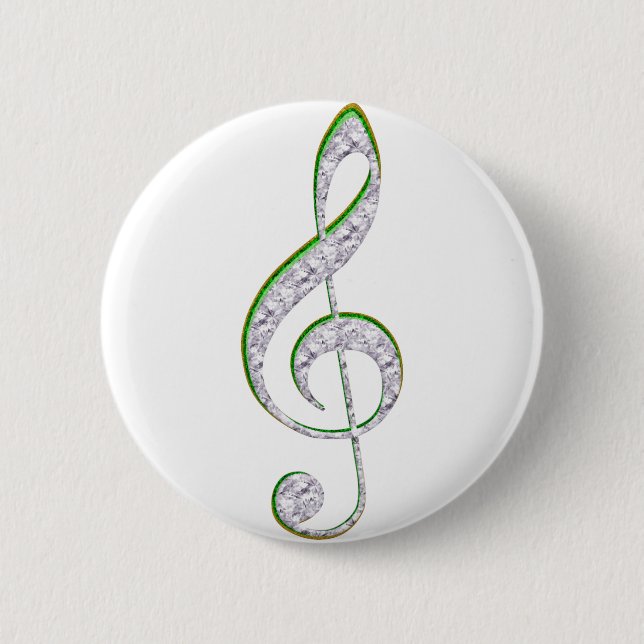 MUSIC Emerald and Diamond Treble Clef 6 Cm Round Badge (Front)