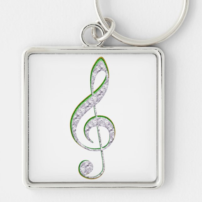 MUSIC Emerald and Diamond Treble Clef Key Ring (Front)