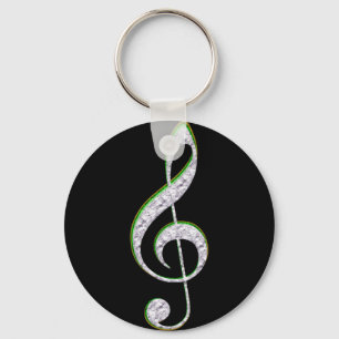 MUSIC Emerald and Diamond Treble Clef Key Ring
