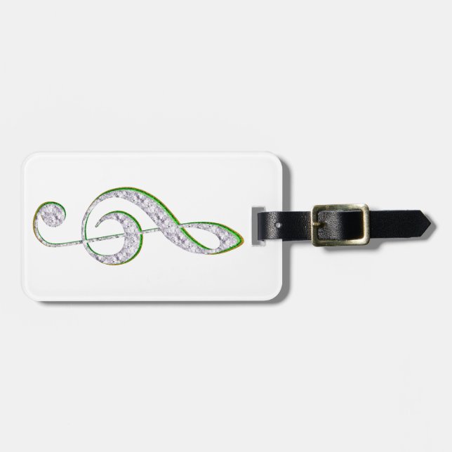 MUSIC Emerald and Diamond Treble Clef Luggage Tag (Front Horizontal)