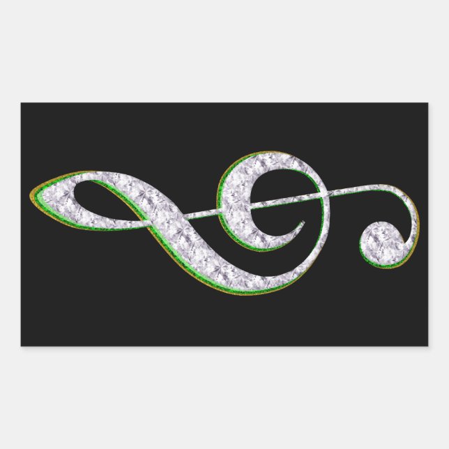 MUSIC Emerald and Diamond Treble Clef Rectangular Sticker (Front)