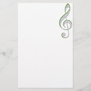MUSIC Emerald and Diamond Treble Clef Stationery