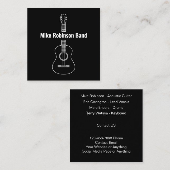 Music Entertainment Band Cool  Square Business Card (Front/Back)
