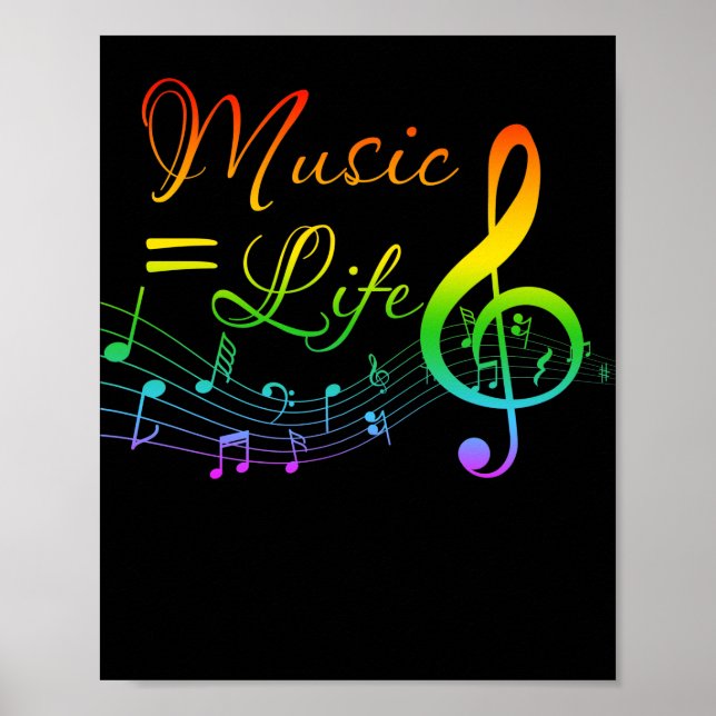 Music Equals Life Treble Clef Music Lovers Poster (Front)