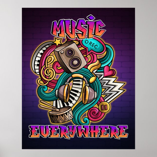 Music everywhere graffiti DJ  Poster (Front)