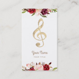 music faux gold foil treble clef and flowers business card