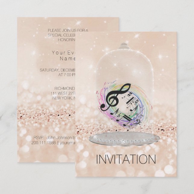 Music Festival Concert Nites Vip Champaign Glitter Invitation (Front/Back)