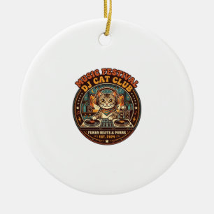 Music Festival DJ Cat Cat Lover Gift - Music Festi Ceramic Tree Decoration