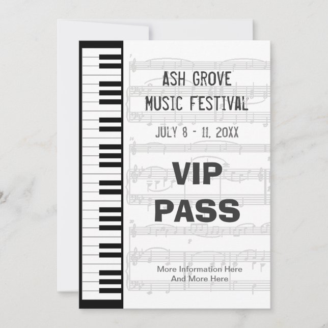 Music Festival Pass Piano Keyboard Theme Template (Front)
