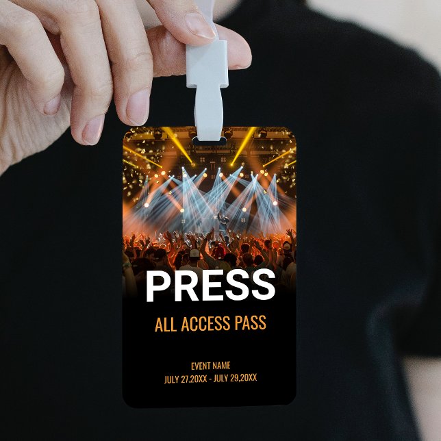 Music Festival Press All Access Pass Event ID Badge (Music Event Backstage Pass Event Staff Badge)