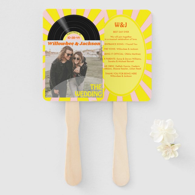 Music Festival Vinyl Record Retro Wedding Program Hand Fan (Front and Back)