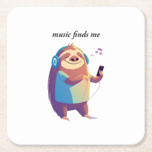 "Music Finds Me" music vibes design Square Paper Coaster