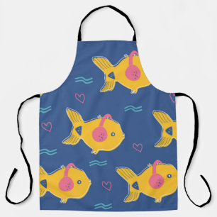 Music fishes cartoon vintage seamless pattern apron