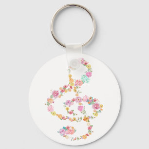 music floral treble clef key ring