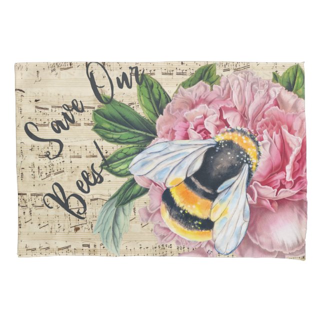 Music For Bees Pink Peony Pillowcase (Front)