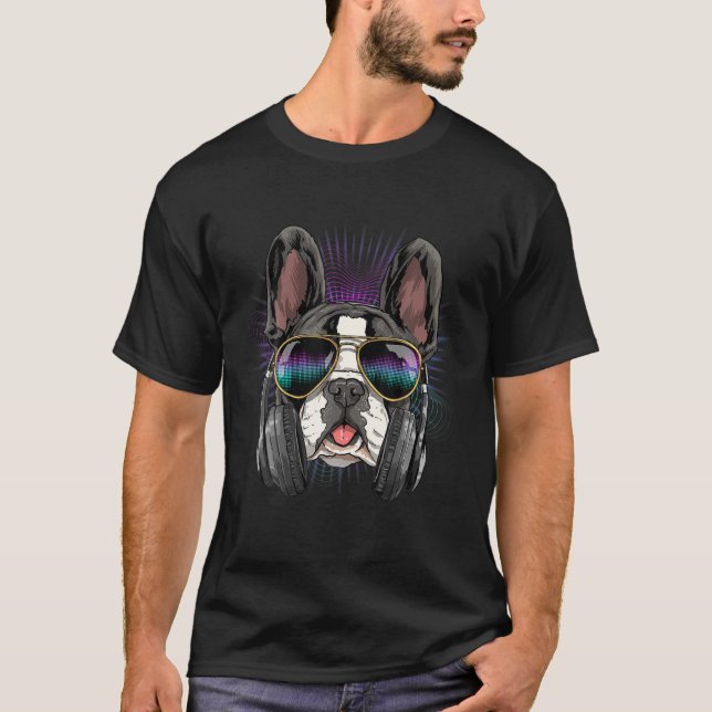 Music French Bulldog Dj With Headphones Musical Do T-Shirt (Front)