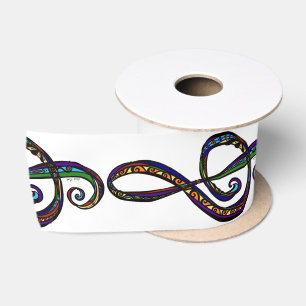 Music G Clef 3" Wide Satin Ribbon, 2 Yard Spool Ribbon
