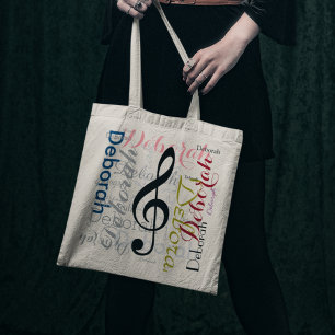 Music g-clef note with colour name tote bag