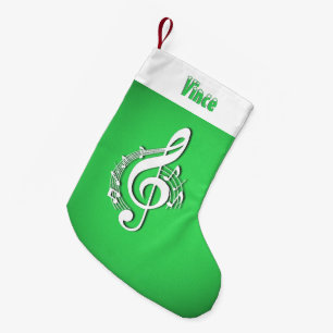 Music G Clef Personalised Name Green Small Christmas Stocking